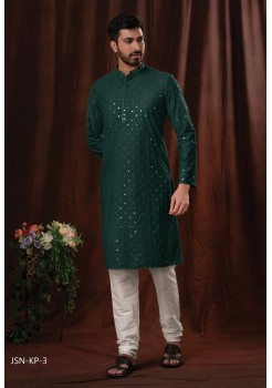 Green  Poly Cotton With Mirror Embroidery Kurtas Set 